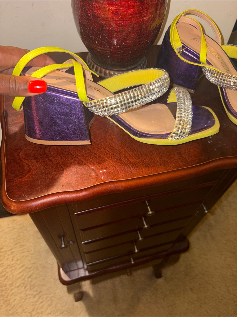 Luiza Barcelor Lime Green and Purple Crystal Strap Women's Sandals - Picture 8 of 9